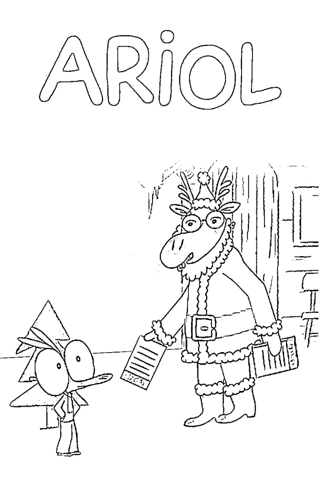 Coloriage Ariol Et Le Père Noël - Ariol à imprimer