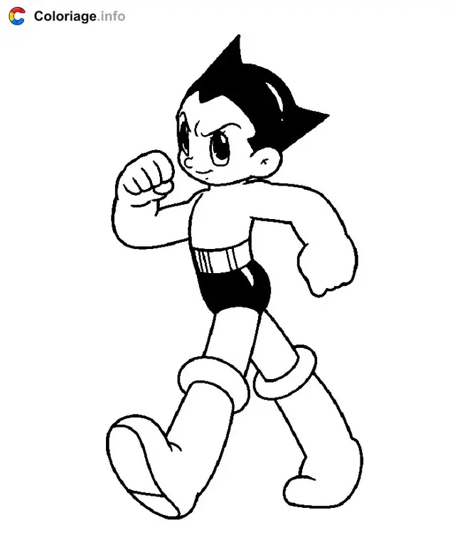 Coloriage Astro Boy en position de combat dynamique - Astro Boy à imprimer