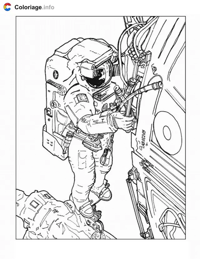 Coloriage Astronaute dans l'espace - Espace à imprimer