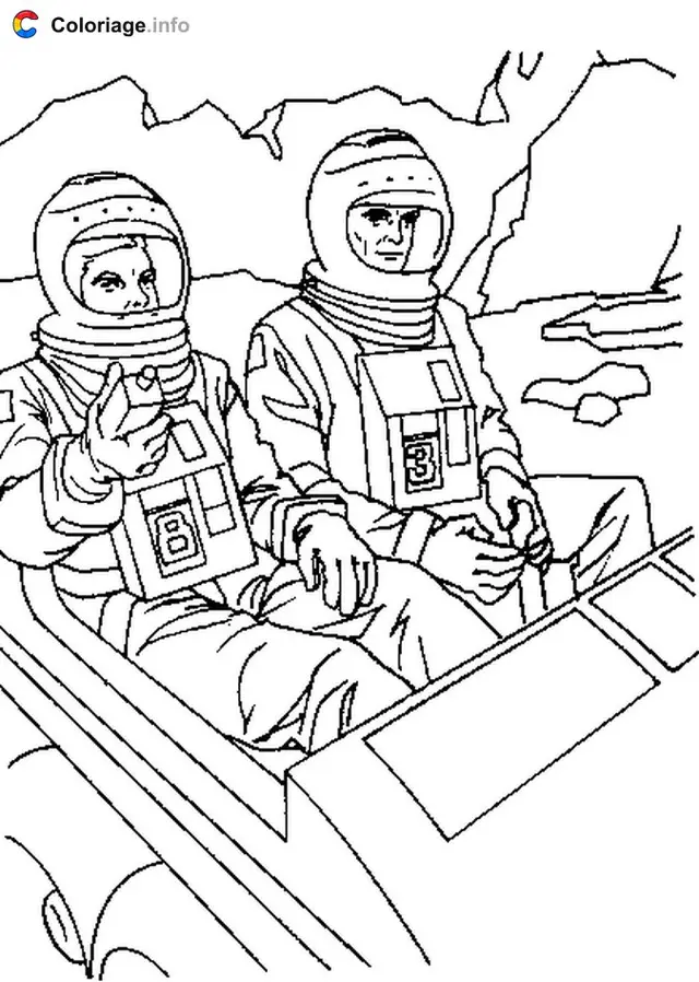 Coloriage Astronautes véhicule - Espace à imprimer