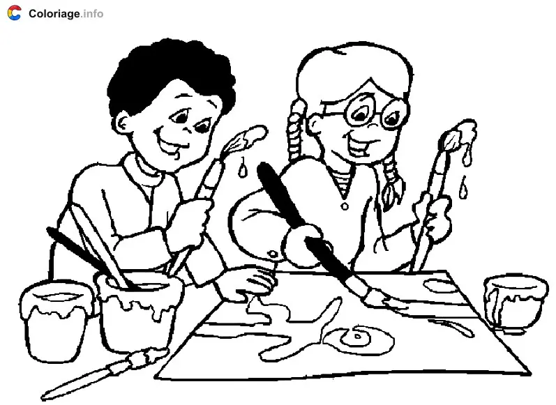 Coloriage Atelier peinture - Rentrée scolaire à imprimer