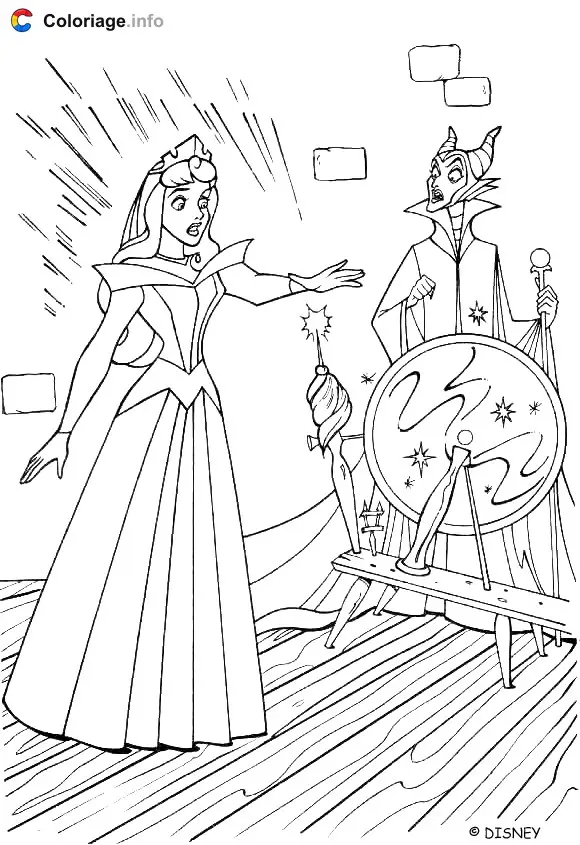 Coloriage Aurore et la fee du mal Malefique - La Belle au bois dormant à imprimer