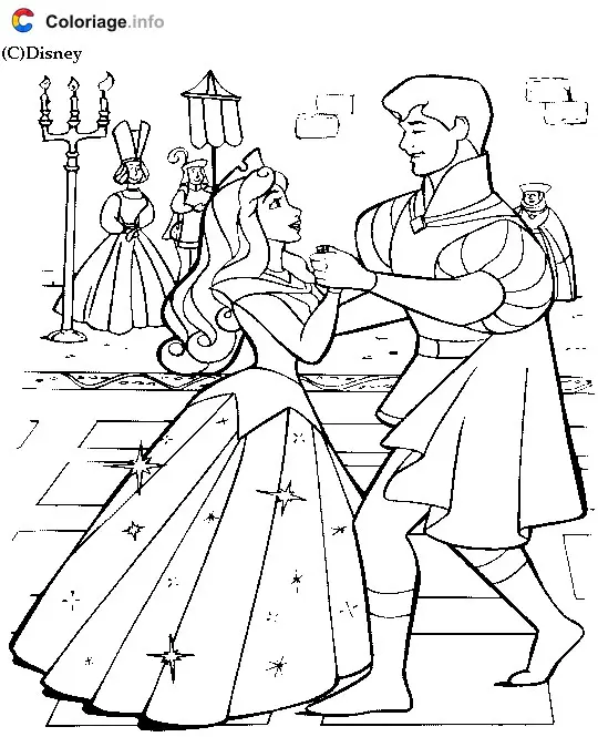 Coloriage Aurore et Philippe dansent le jour de leur mariage - La Belle au bois dormant à imprimer