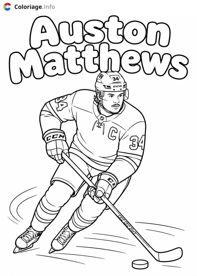 Coloriage Auston Matthews joueur de hockey - Hockey à imprimer