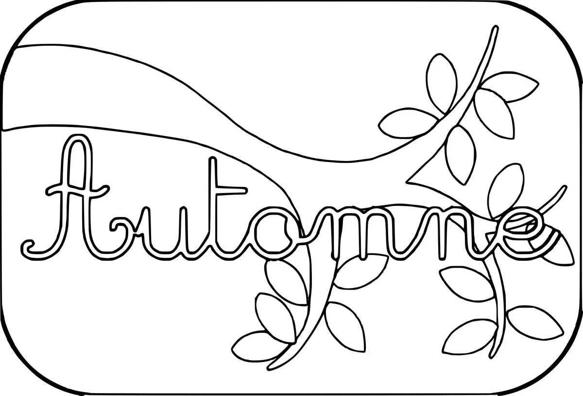Ausmalbild Herbstbaum mit Schriftzug zum Ausdrucken