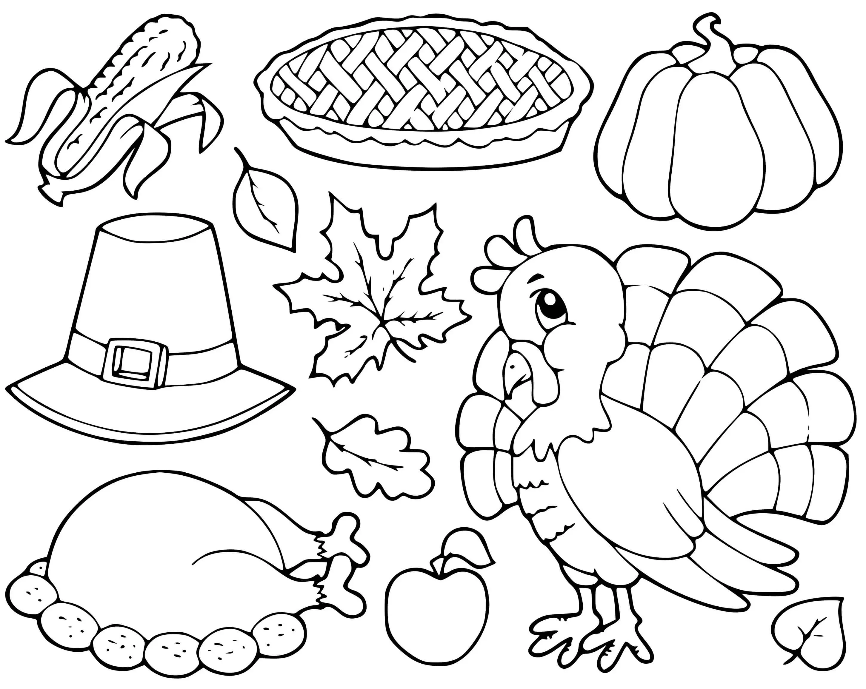Coloriage Automne Feuilles Citrouille Pomme Dindon - Automne à imprimer