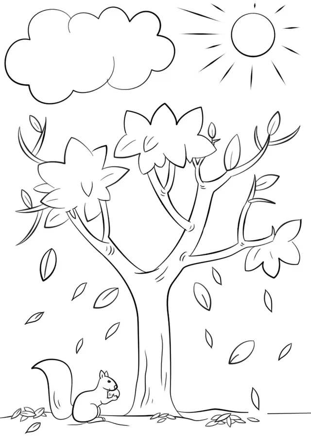 Coloriage Automne Tree Nature - Automne à imprimer
