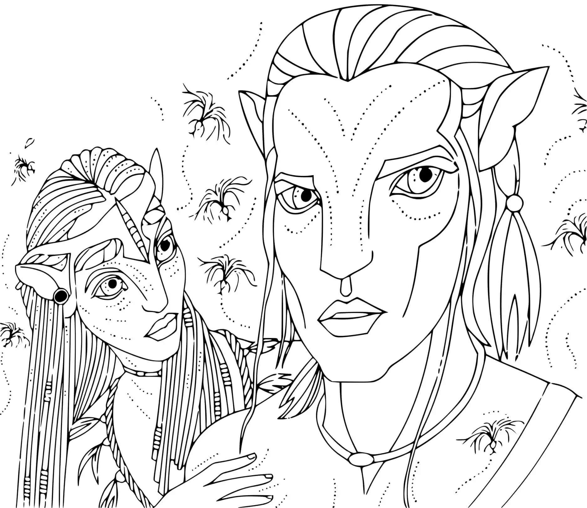 Coloriage Avatar Na'vi dans la forêt de Pandora - Avatar à imprimer