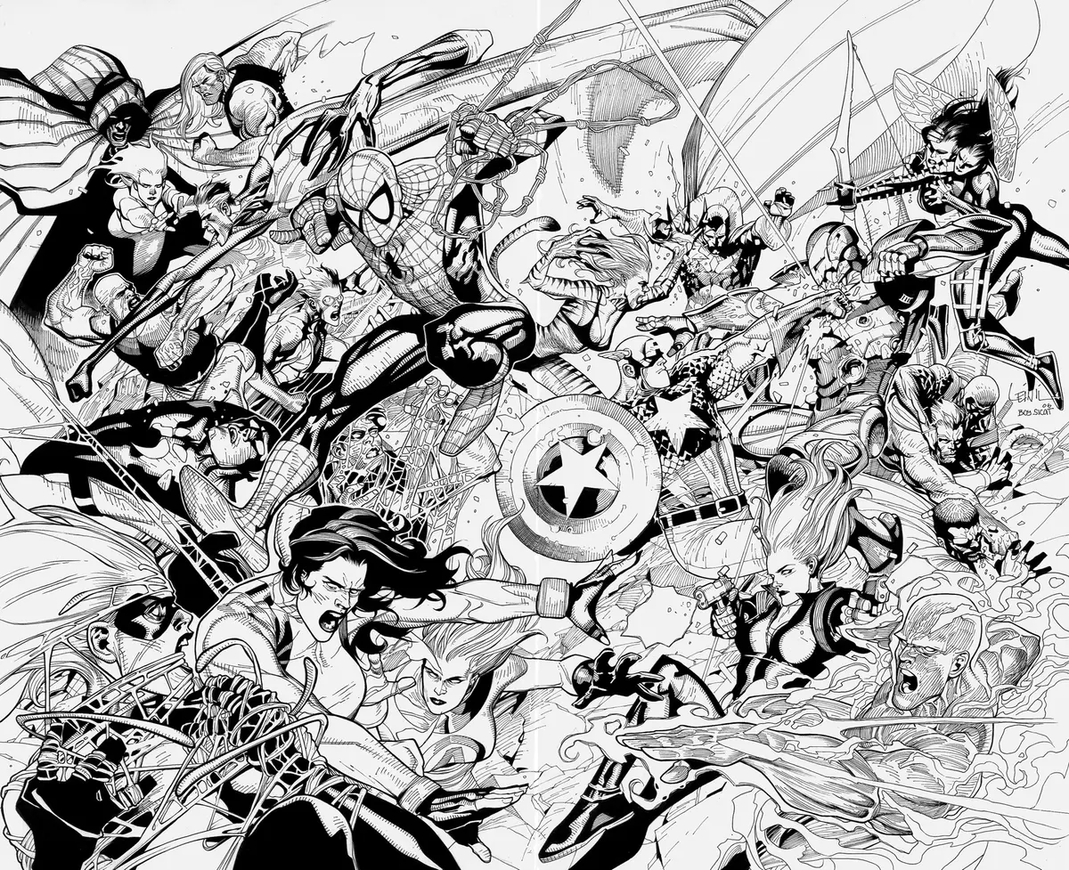 The Avengers in Heroic Formation coloring page to print