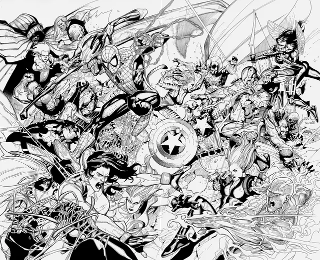 Coloriage Les Avengers en formation heroïque - Avengers à imprimer