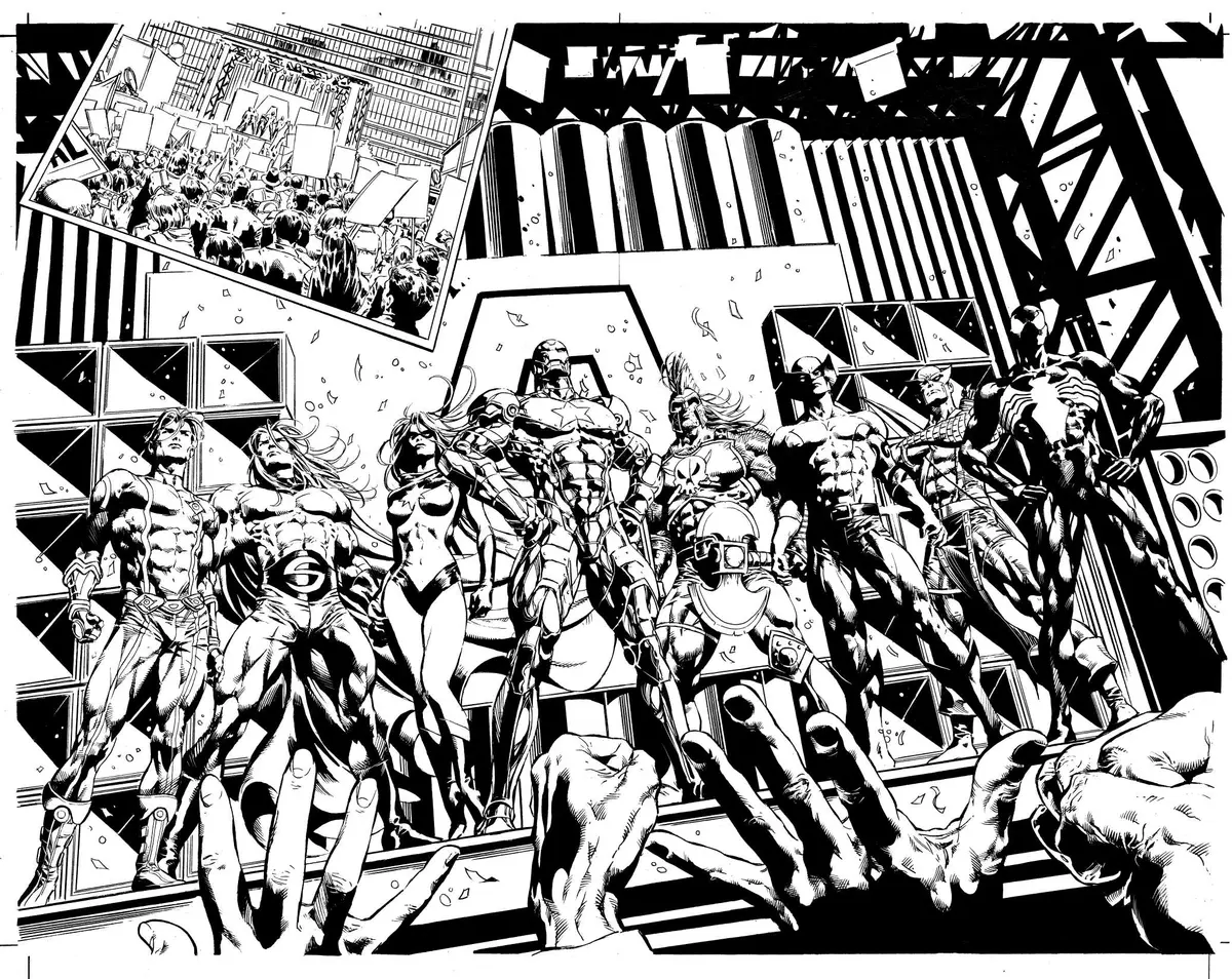Thor and Black Widow Facing the Enemies coloring page to print