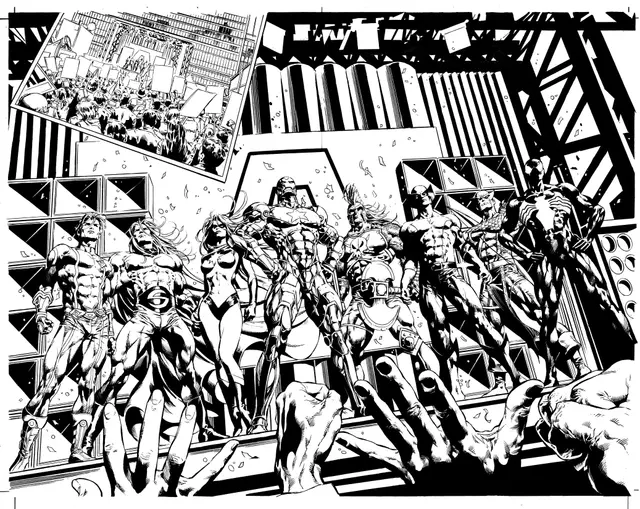Coloriage Thor et Black Widow face aux ennemis - Avengers à imprimer