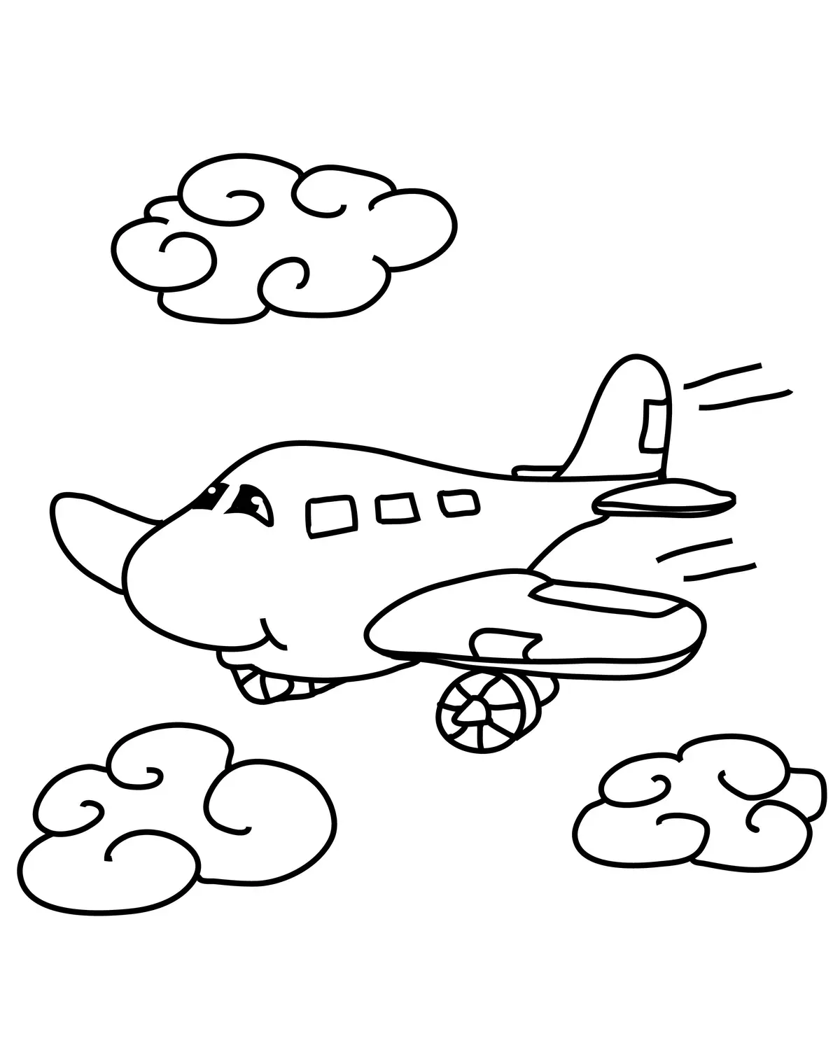 Passenger Jet with Windows and Spread Wings coloring page to print