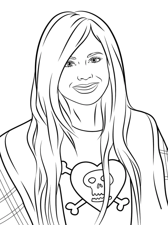 Coloriage Avril Lavigne Célébrité Star - Fille ado à imprimer