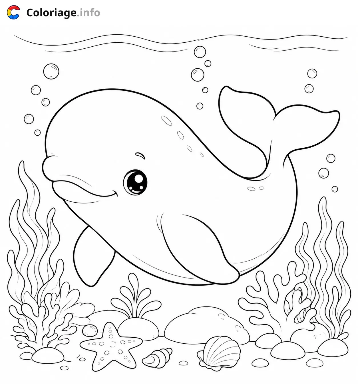 Coloriage Baleine mignonne sous l'océan - Animaux à imprimer