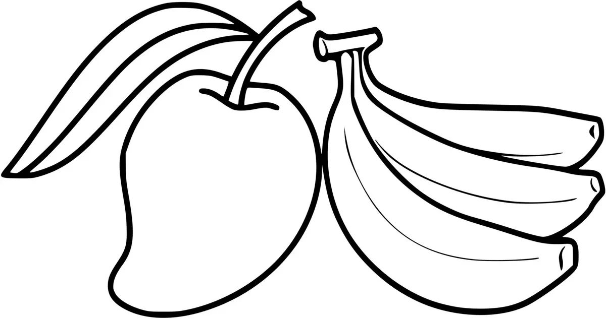 Bananas and Mango Fruits for Kids coloring page to print