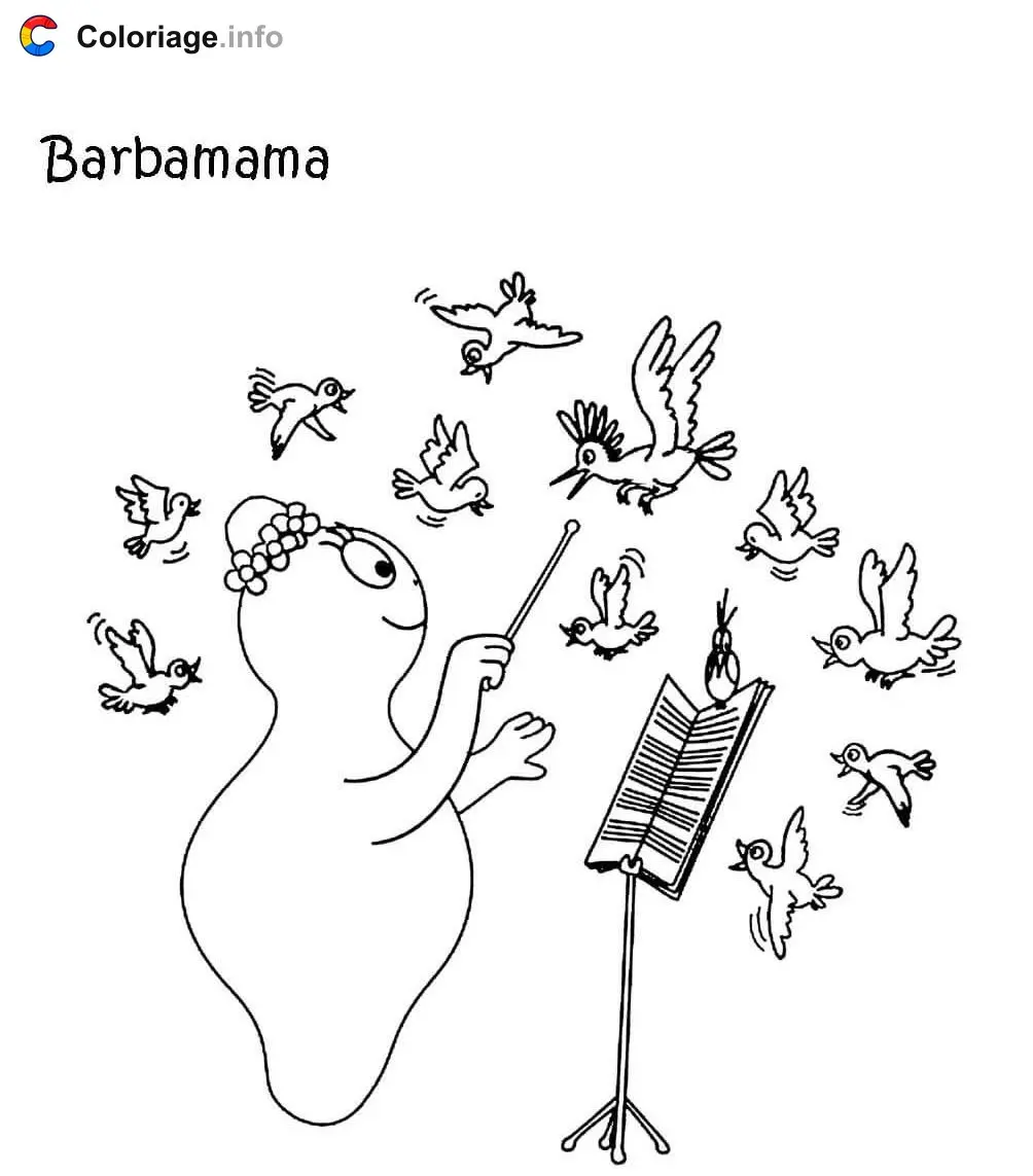 Barbamama Playing Orchestra Music coloring page to print