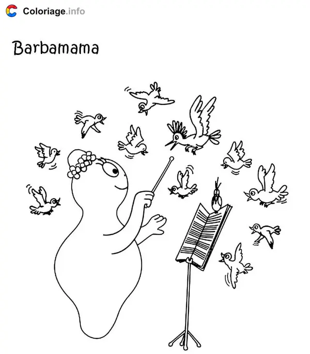 Desenho de Barbamama tocando música na orquestra para colorir