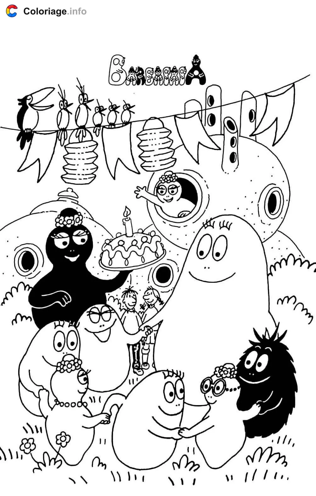 Barbapapa Family Birthday Celebration coloring page to print