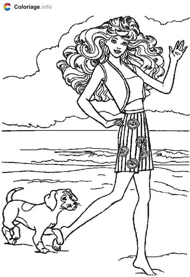 Coloriage Barbie a la mer - Été à imprimer