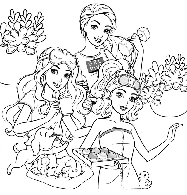Coloriage Barbie Et Ses Amis Soiree Entre Filles - Barbie à imprimer