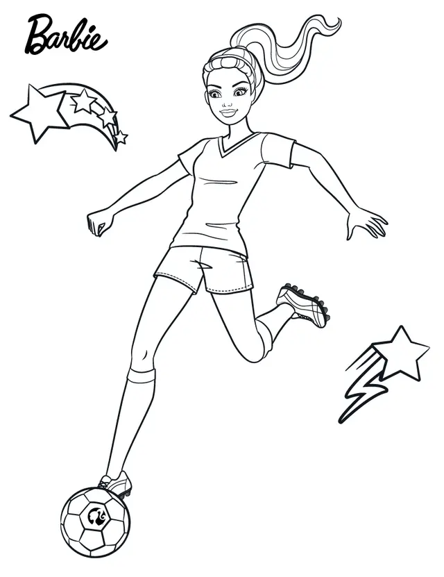 Coloriage Barbie Joue Au Foot Sport - Barbie à imprimer