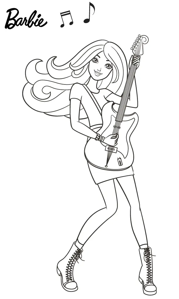 Coloriage Barbie Joue De La Musique Avec Sa Guitare - Barbie à imprimer