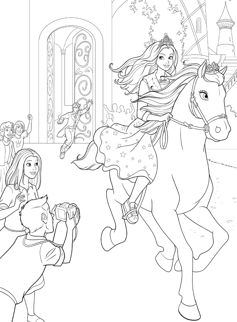 Coloriage Barbie Princesse Avec Son Cheval Tawny - Barbie princesse à imprimer