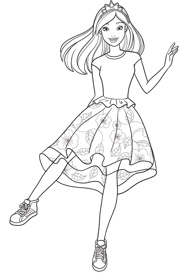 Coloriage Barbie Princesse Avec Une Robe De Fleurs - Barbie princesse à imprimer