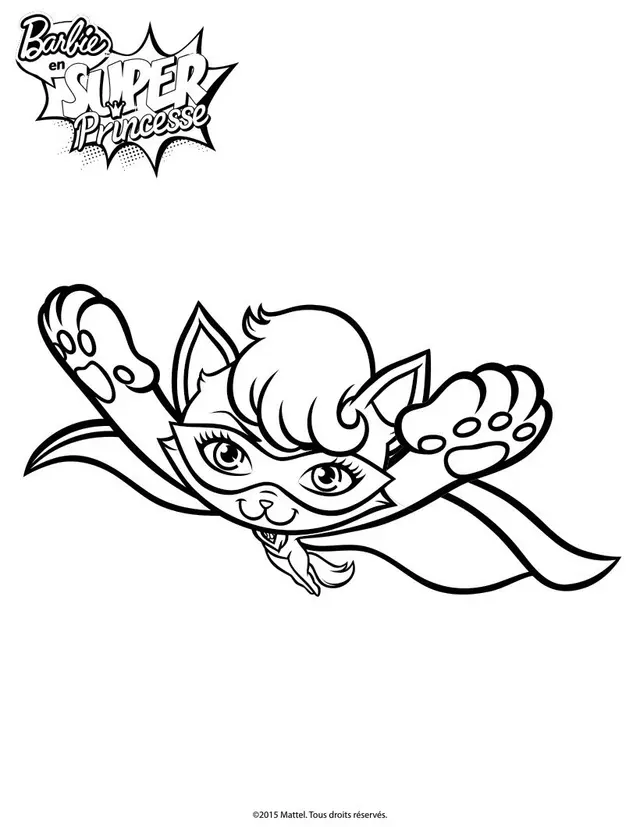 Coloriage Barbie Princesse Parker Le Chat En Plein Vol - Barbie à imprimer