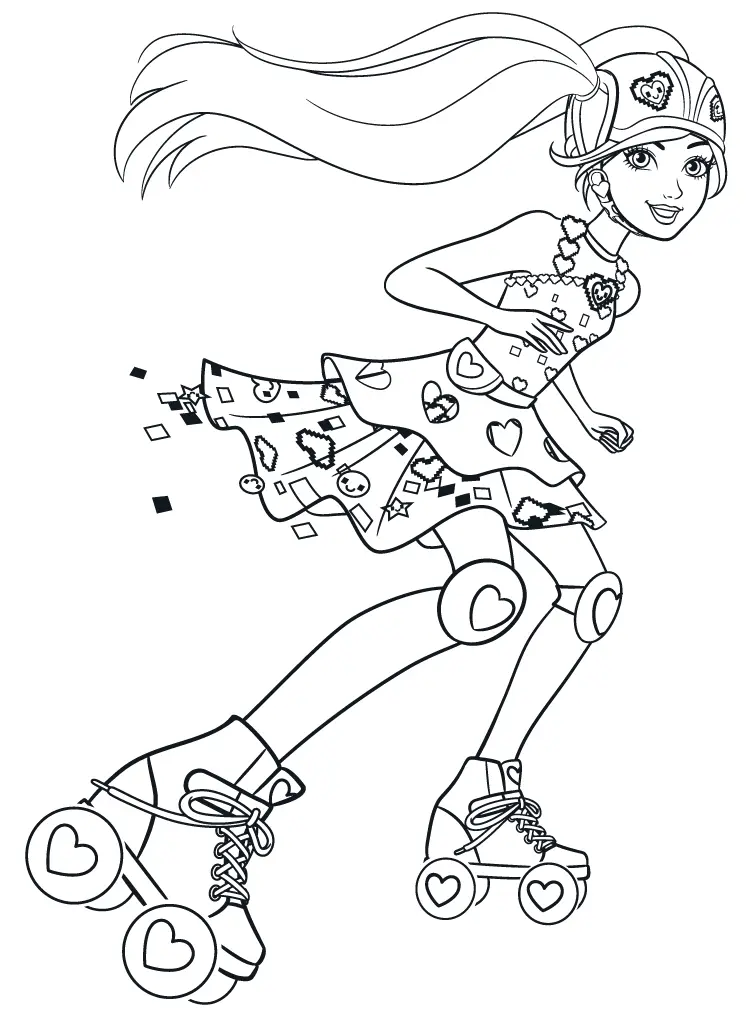 Coloriage Barbie Video Game Hero Fait Du Patins A Roues Alignees - Barbie à imprimer