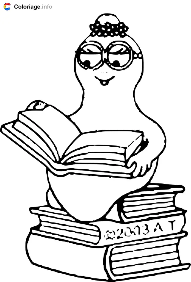 Coloriage Barbotine aime lire des livres - Barbapapa à imprimer