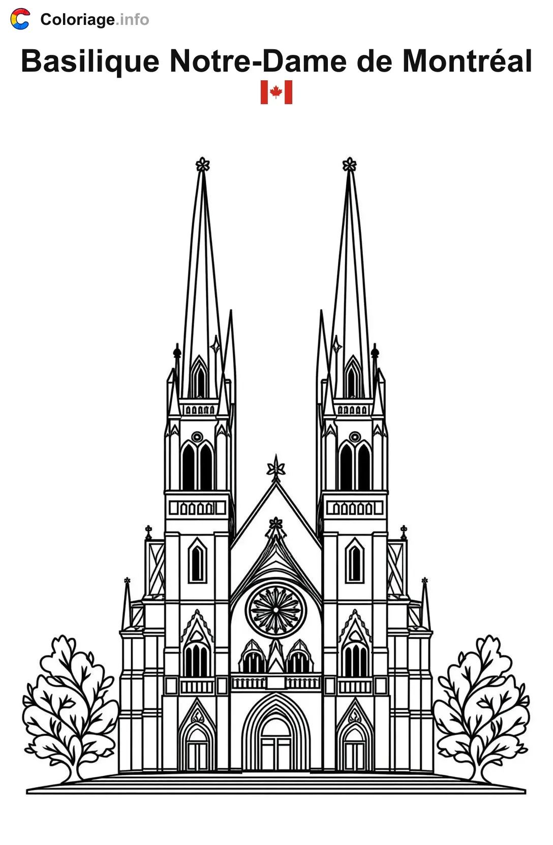 Coloriage Basilique Notre-Dame de Montréal Canada - Monuments à imprimer