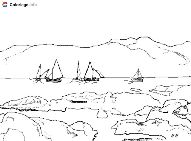 Coloriage Bateau en bord de mer - Monuments à imprimer
