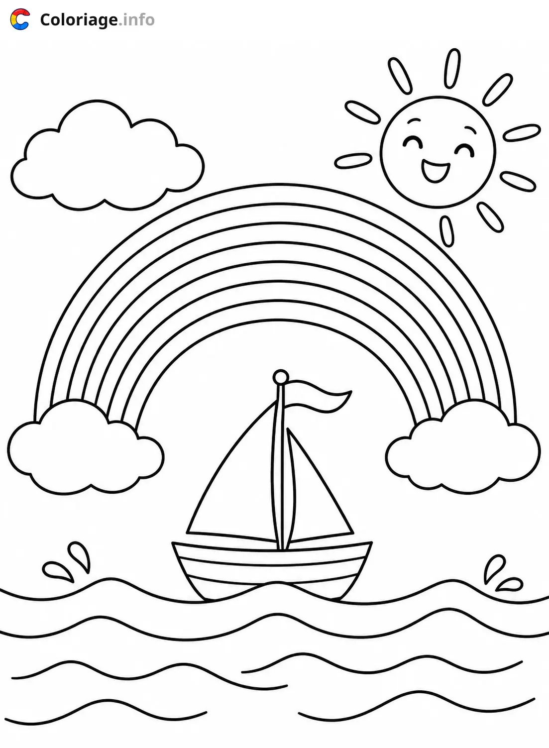 Coloriage Bateau sous l'arc en ciel - Arc en ciel à imprimer