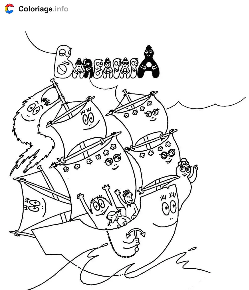 Barbapapa on the Boat at Sea coloring page to print