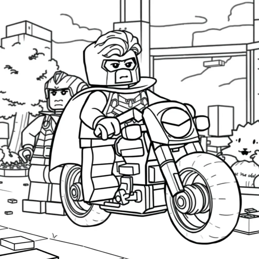 Ausmalbild Batman und Spiderman auf dem Motorrad – Ausmalbilder zum Ausdrucken