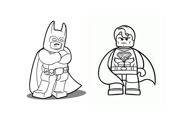 Coloriage Batman et Superman Lego en combat épique - Lego batman à imprimer