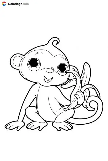 Cheerful Monkey With a Banana coloring page to print