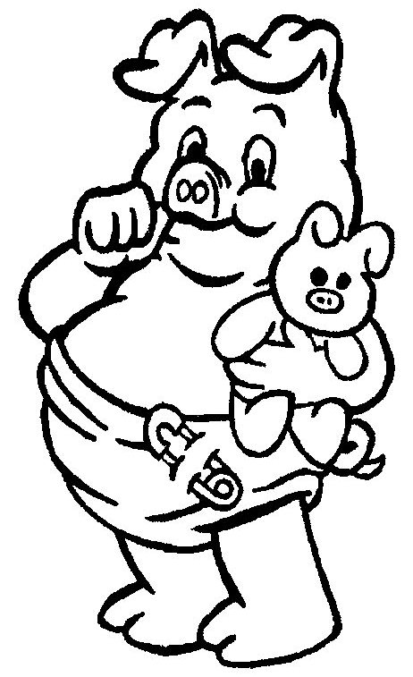 Coloriage Bébé Cochon Avec Peluche - Animaux à imprimer