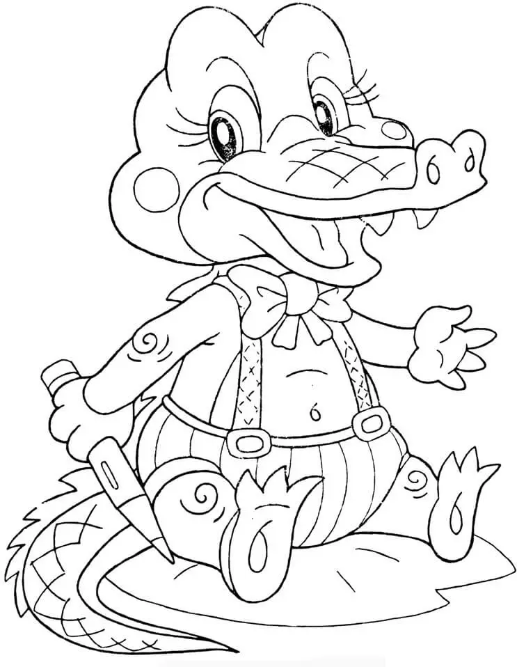 Baby Crocodile with Colored Pencils coloring page to print