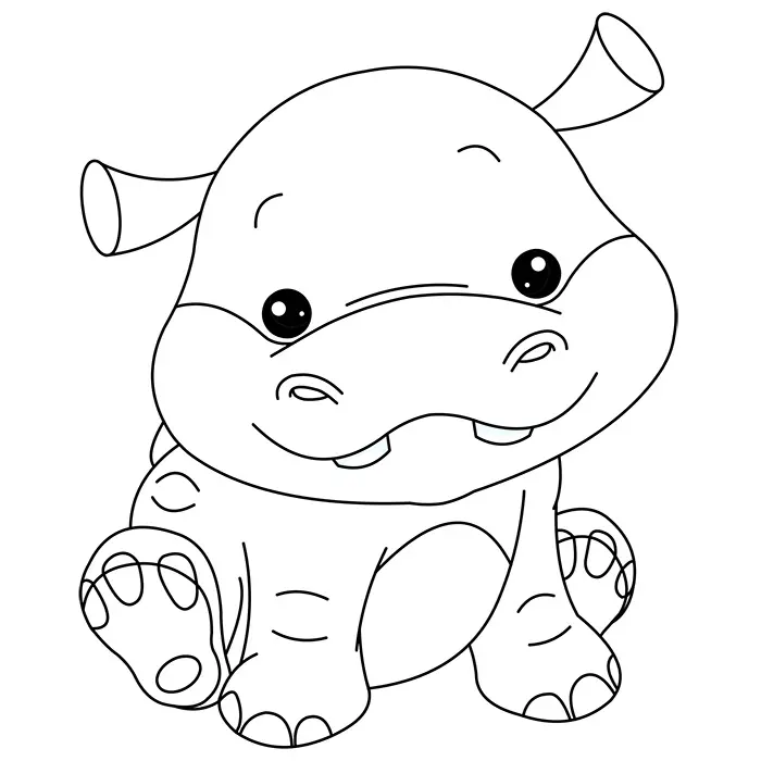 Coloriage Bébé Hippopotame - Animaux à imprimer