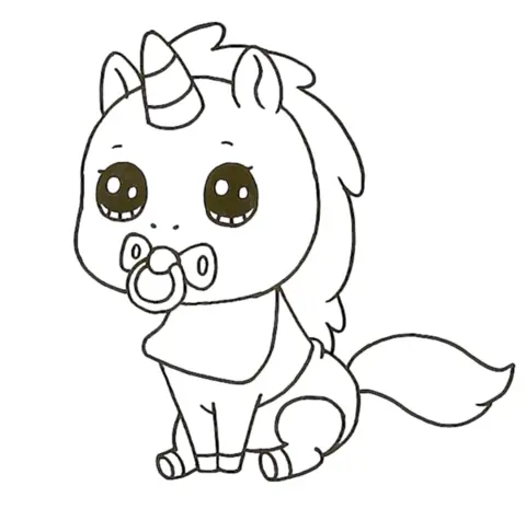 Kawaii Baby Unicorn coloring page to print