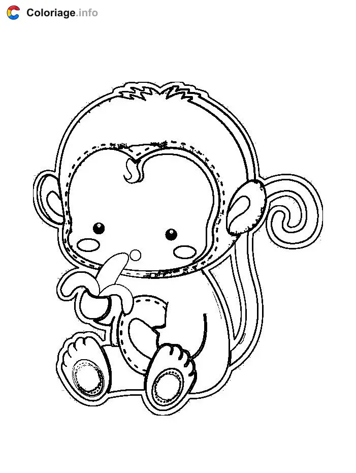 Baby Monkey Eating a Banana coloring page to print