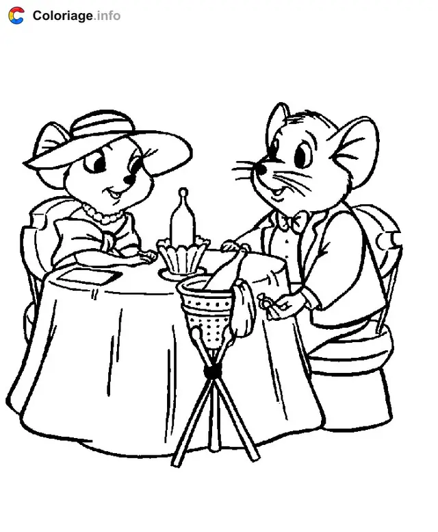 Desenho de Bernard e Bianca no Restaurante para colorir