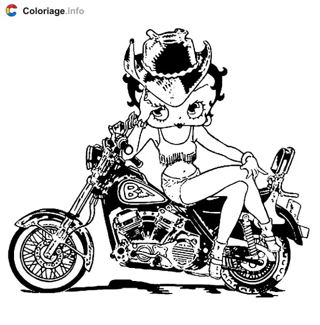 Coloriage Betty Boop sur sa moto - Betty Boop à imprimer