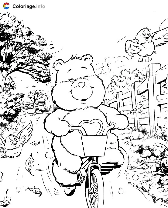 Coloriage Bisounours à vélo - Bisounours à imprimer