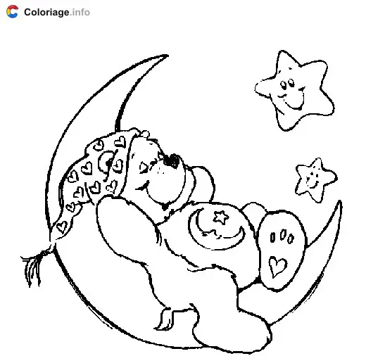 Coloriage Bisounours allongé sur la lune - Bisounours à imprimer