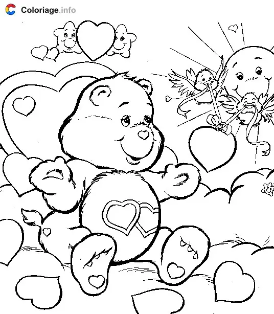 Coloriage Bisounours dans le ciel - Bisounours à imprimer