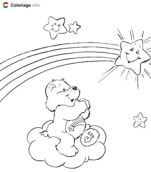 Coloriage Bisounours et une étoile filante - Bisounours à imprimer